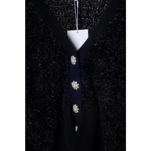 Ganni Black Metallic Cardigan w/ Flower Buttons - Picture 4 of 4